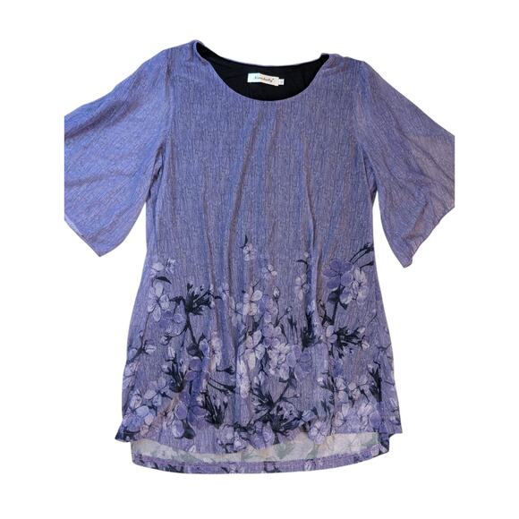 Women's Size L Purple Lined Floral Butterfly Sleeve Pullover Ninedaily Blouse - Picture 2 of 7